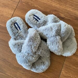 Lands' End Gray Fuzzy Slippers